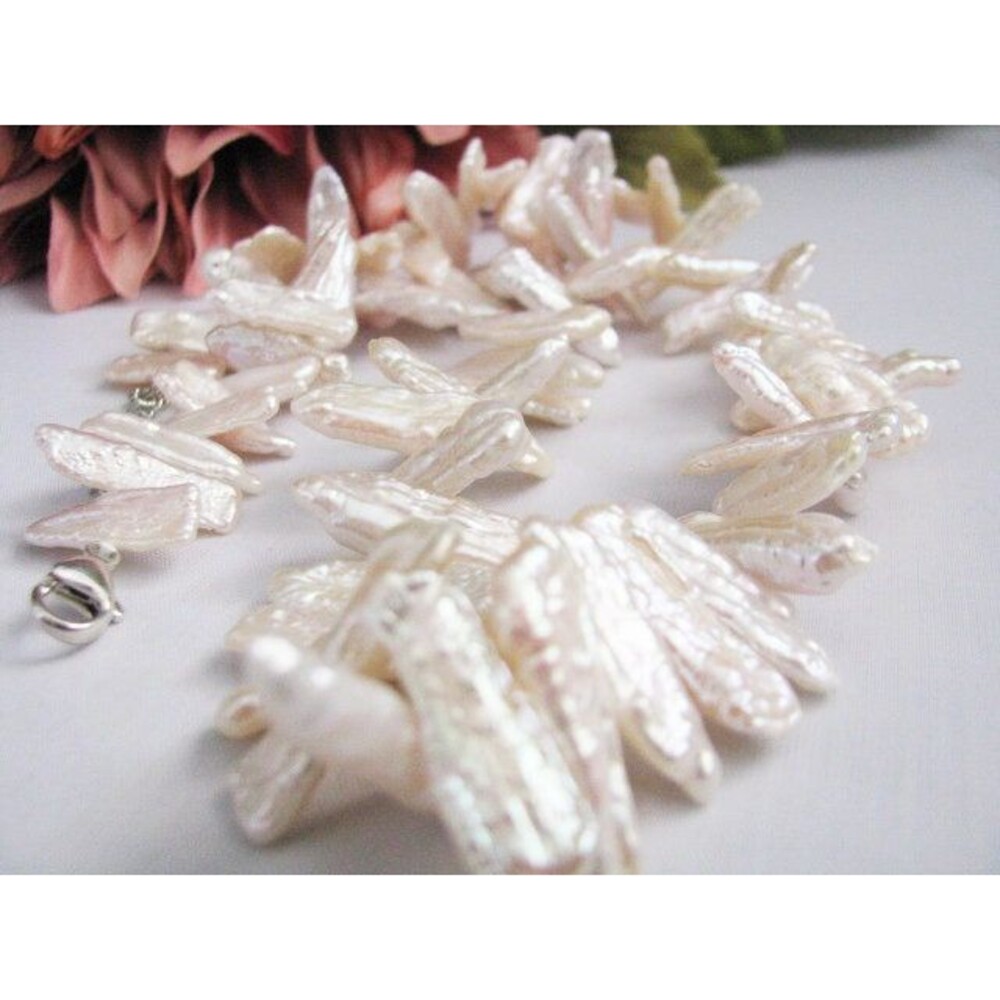 Biwa Stick pearl necklace sterling Silver clasp